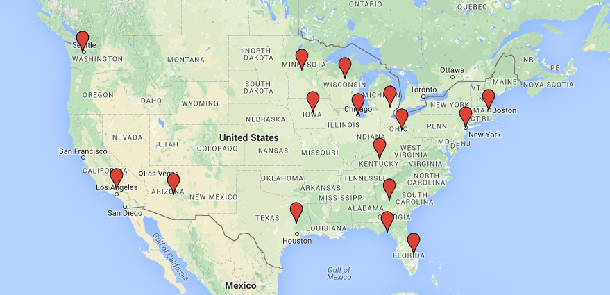 Map of the USA showing our production offices